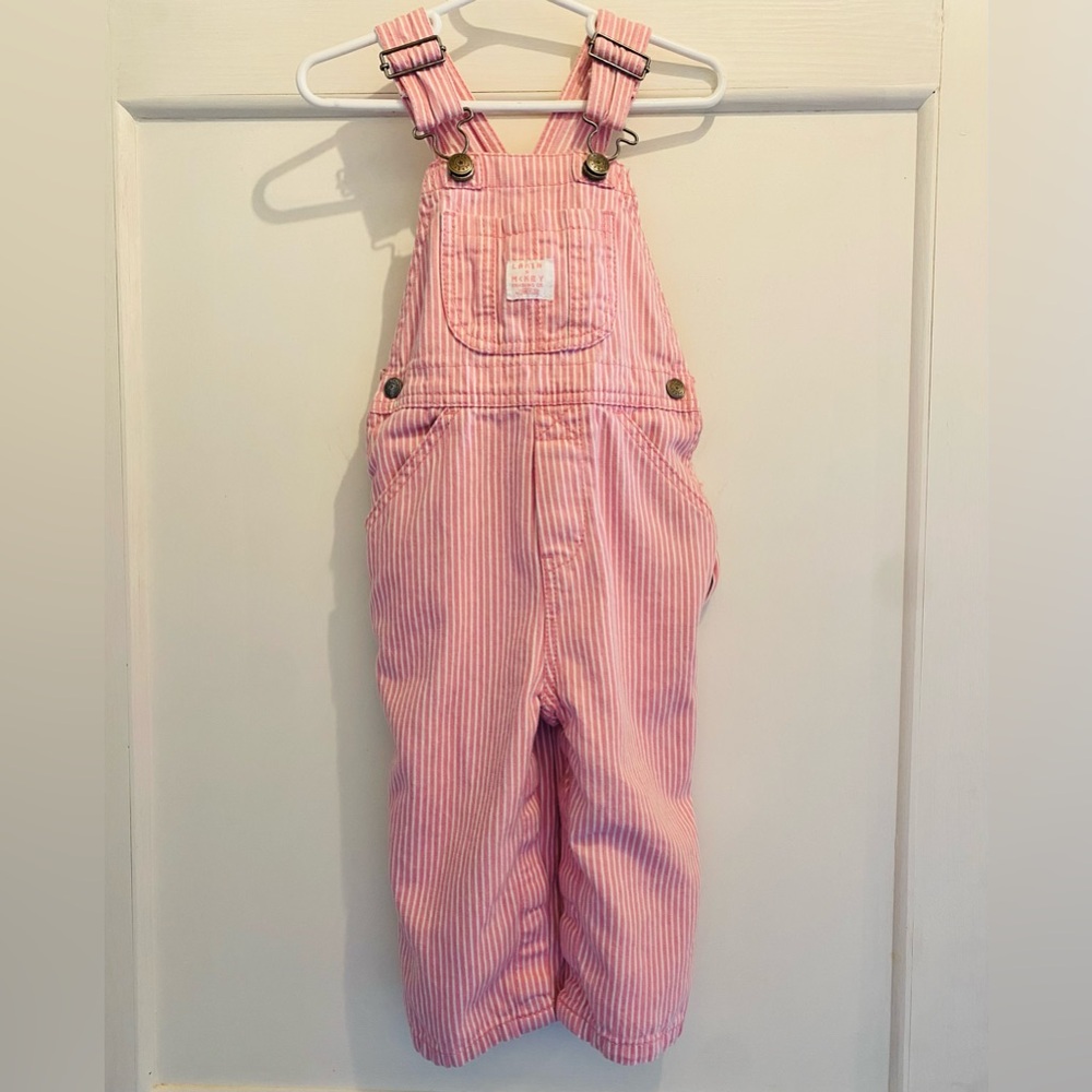 Vintage Pink Striped Lakin McKey Baby Overalls